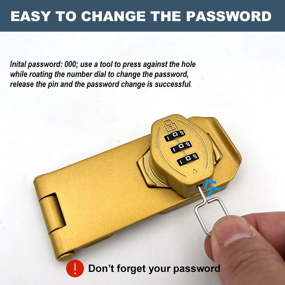 2Pcs Cabinet Password Rotary Hasp Locks,4 Inch Keyless Combination Lock for Cabinets,Gates,Doors,Closets and More (Gold)