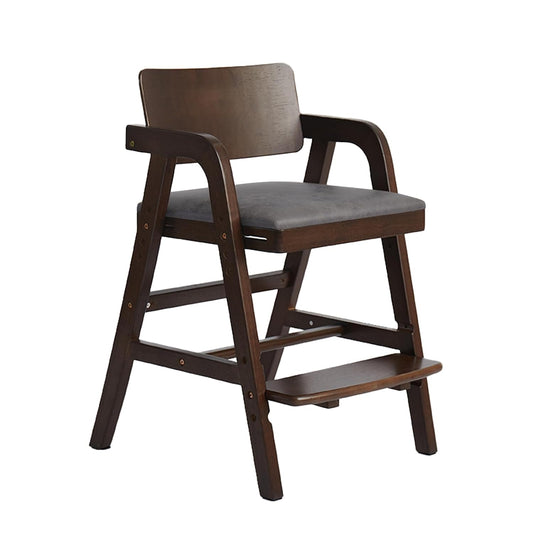 Solid Wood High Chair for Toddlers to Teens, Adjustable Height Toddler Dining Chair, Easy to Clean Toddler Highchair with Removable PU Cushion for Dining, Studying, Step Tool, Walnut