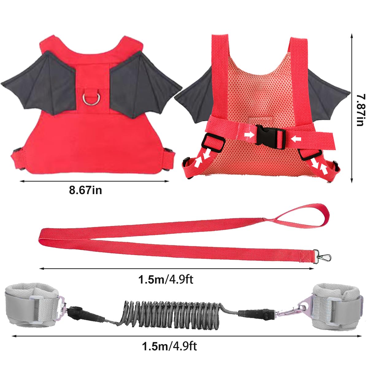 Toddler Harness + Anti Lost Wrist Link - Baby Leash Wristband with lock, Child Safety Harness for Girls/Boys, Kid Leash Traction Rope Walking Assistant, Cute Holiday Travel Christmas Gift, Red