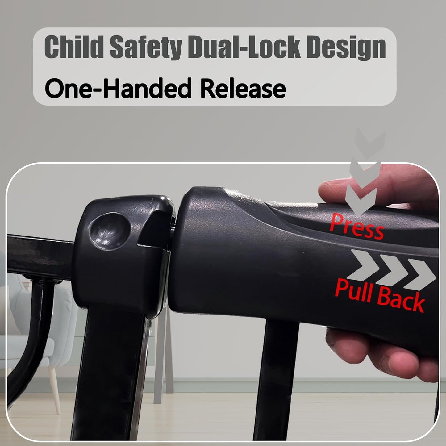 Heavy Duty Baby & Pet Safety Gate - Extra Wide 76.4-81.1 Inch, Black Metal, Pressure Mounted, Walk-Through