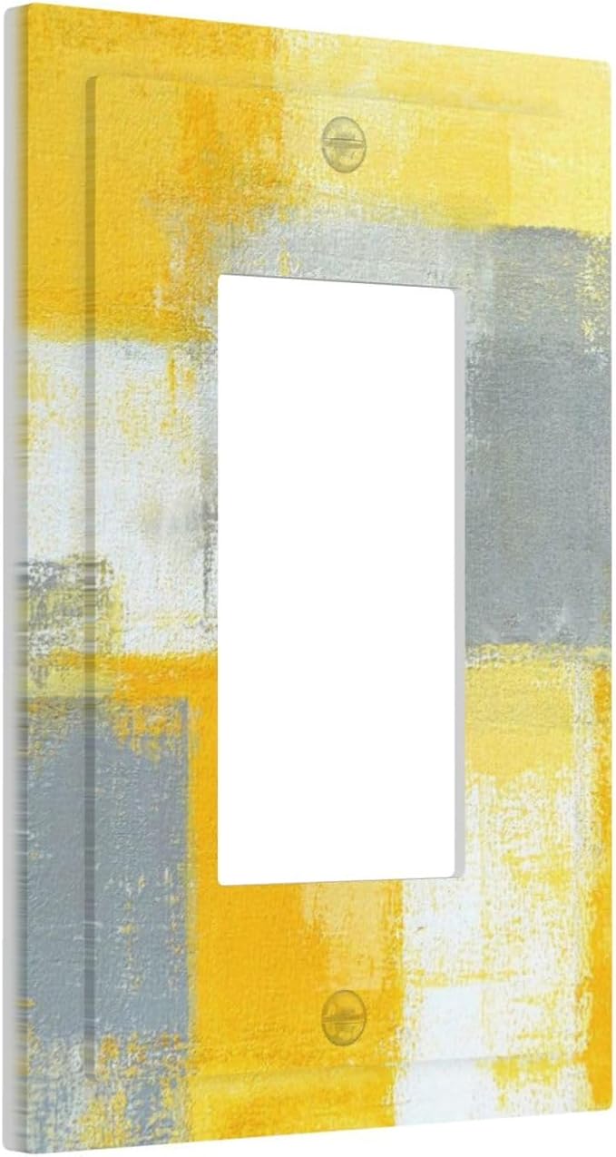 1 Gang Single GFCI/Decorator Rocker Outlet Light Switch Wall Plate Cover Vintage Gray Yellow Grey Ombre Abstract Rust Art Grunge Ink Oil Painting Decorative One Device Electrical Faceplate Dimmer