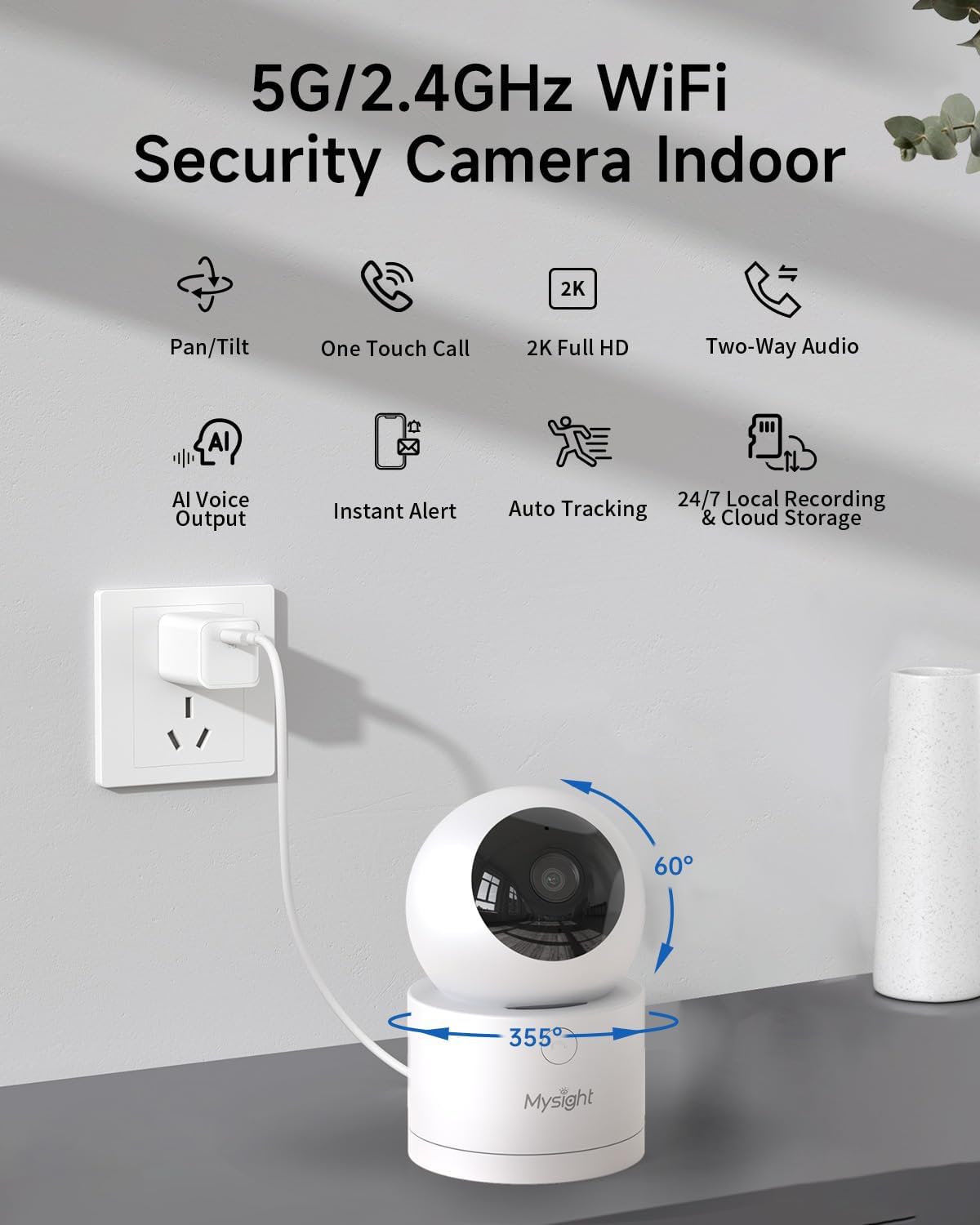 [5G & 2.4G] 2K Pan/Tilt Security Cameras for Home Security Indoor, AI Voice Change for 2-Way Talk, Motion Detection, 24/7 SD Recording/Cloud Storage, Baby Monitor/dog/Pet Camera with Phone App