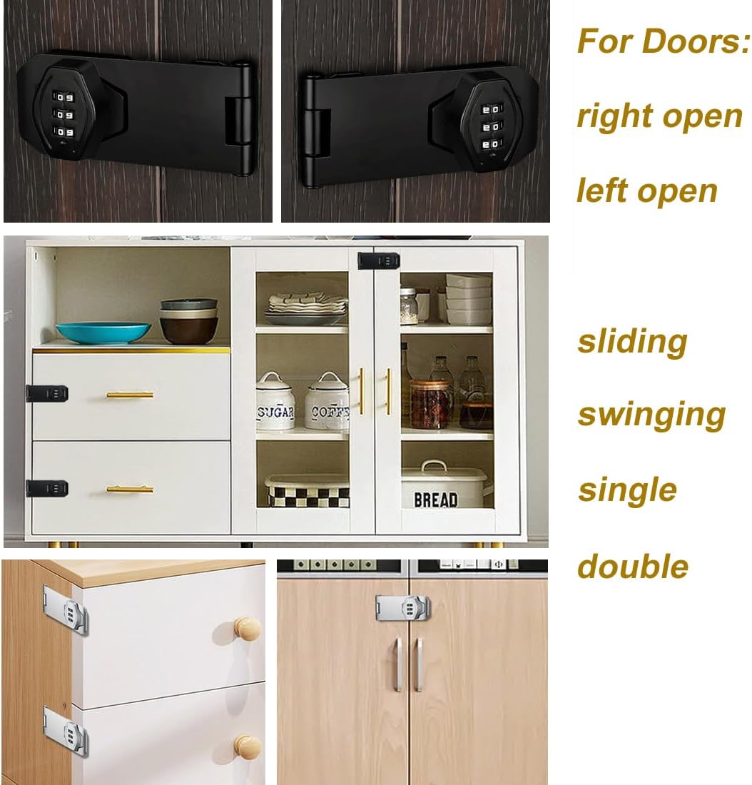 ETEKJOY Cabinet Lock Keyless 3-Digit Password Combination Code Hasp Latch Lock Twist Knob Wooden Drawer Cupboard (Black, 4 inch)