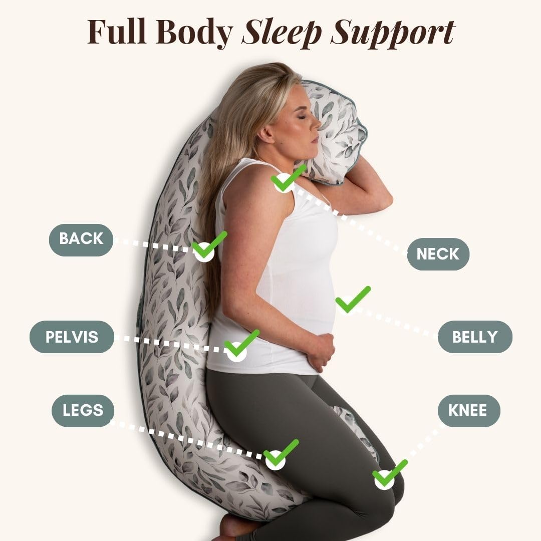 BellaMoon C Shaped Pregnancy Pillow for Sleeping (55 Inch) Maternity Body Pillow with Cooling Cover Soft Support for Women, Back, Legs, Belly C Pillow for Side Sleeping & Full Body pillows for adults