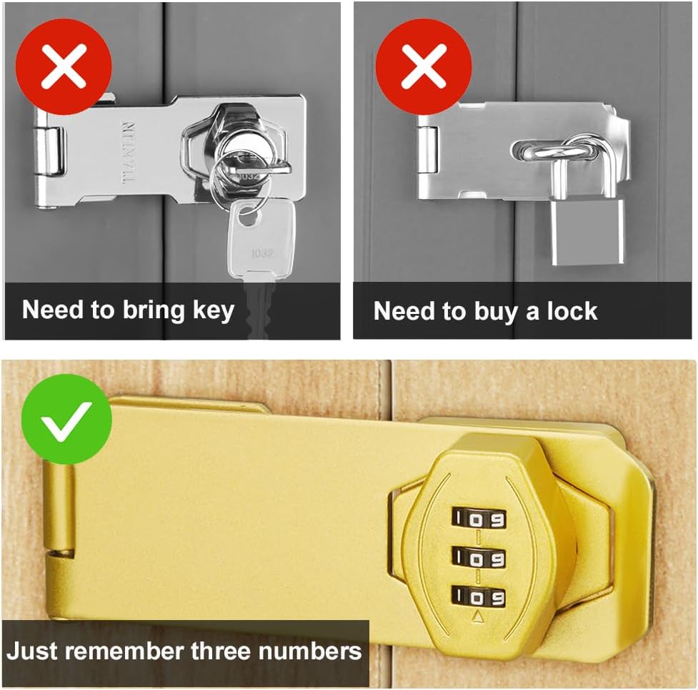 2Pcs Cabinet Password Rotary Hasp Locks,4 Inch Keyless Combination Lock for Cabinets,Gates,Doors,Closets and More (Gold)