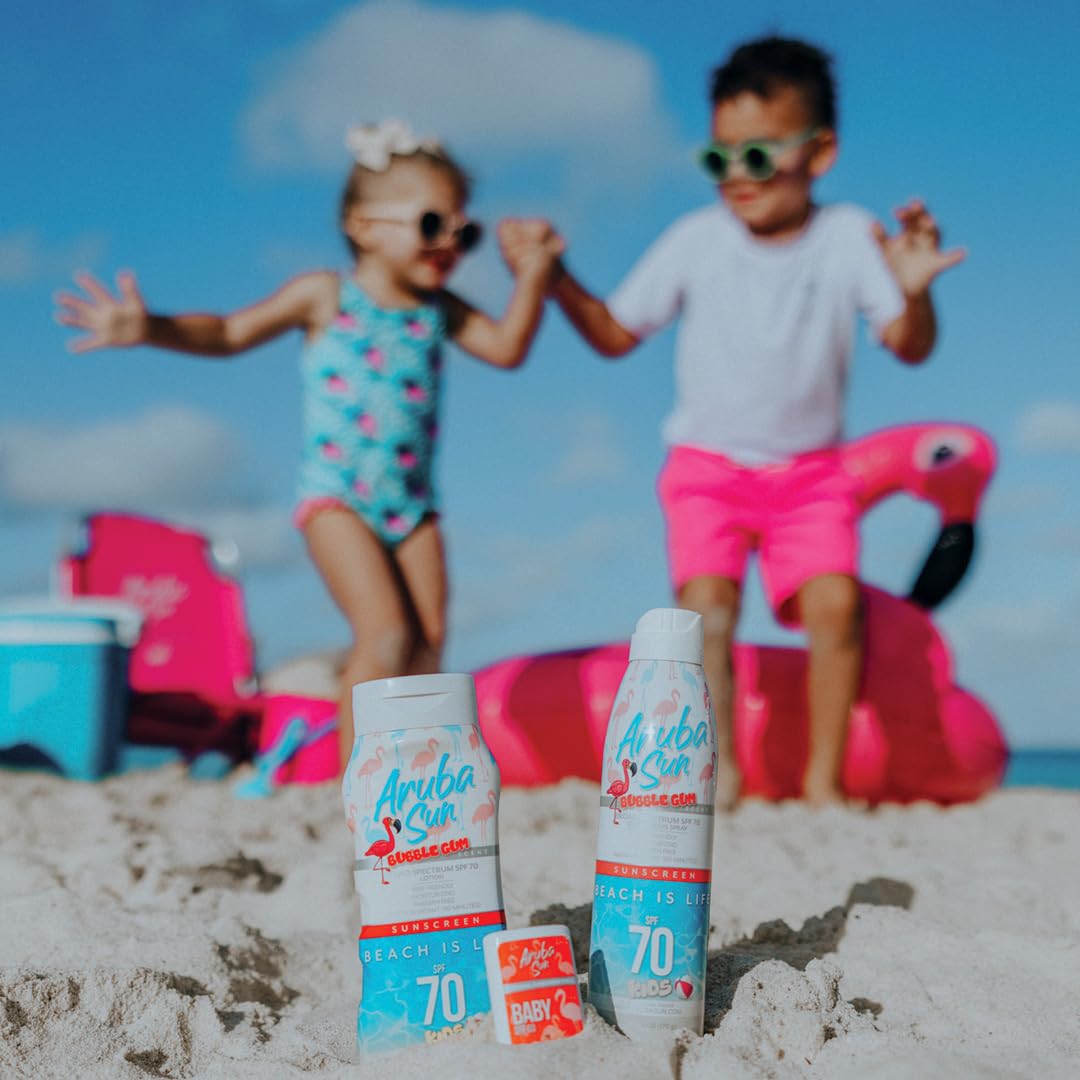 SPF 70 Kids Sunscreen Spray with Bubble Gum Scent | Aruba Reef Act Compliant no 67, Octinoxate & Oxybenzone Free | 6 oz, Water-Resistant, Non-Greasy, Broad Spectrum UVA/UVB Sunscreen.