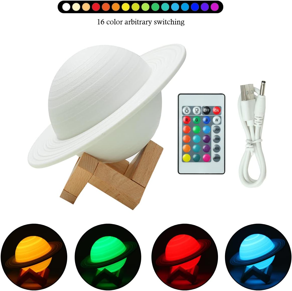 YDSIII Saturn Lamp 8.66 inch Moon Lamp Galaxy Lamp 16 Colors LED 3D Moon Light USB Rechargeable Remote&Touch Control Nursery Room Decor Birthday Gift for Girls&Boys&Women