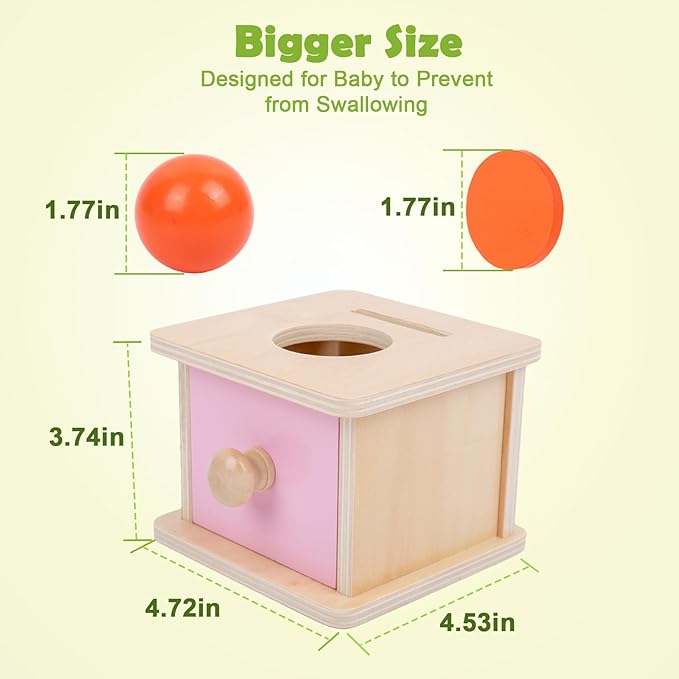 Adena Montessori Infant Toddlers Coin Box Montessori Toys for 6-12 Months Babies 1 Year 2 Year Old (2 in 1,Coin&Ball, Pink Door)