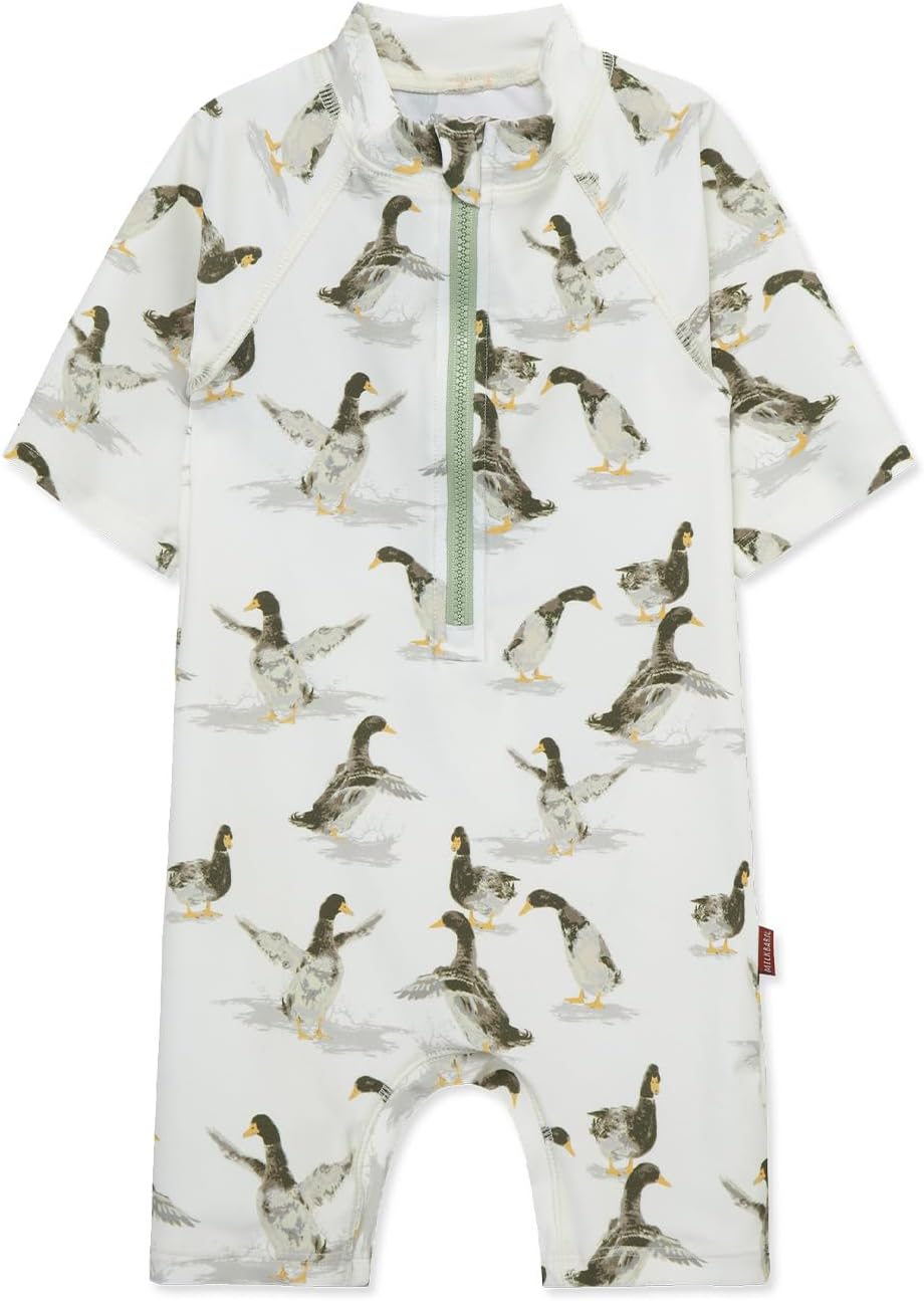 Milkbarn One Piece Swimsuit, Short Sleeve Zipper Bathing Suit for Infant Baby Boy Girl, Toddler Rash Guard Swimwear, Duck