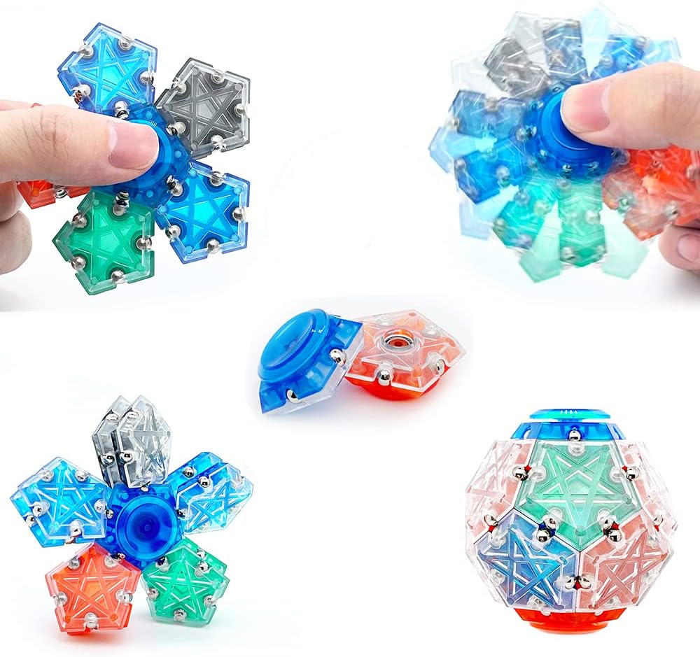 Magnetic Fidget Spinner Toys 14-Piece Set，Puzzle Balls Building Blocks，Stress Reduction and Anxiety Relief Hand Spinner for Adults Kids…