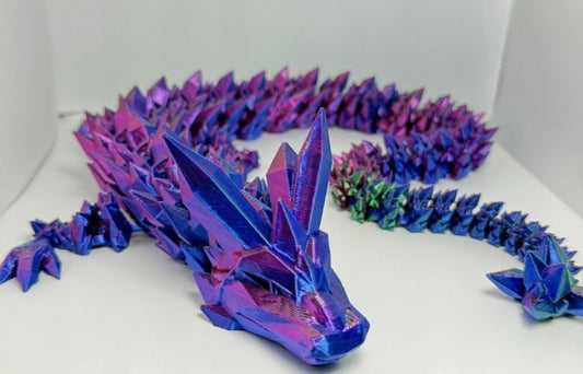 Crystal Dragon - Articulated Flexi Dragon - 3D Printed Gift (Adult, Purple/Blue/Green)