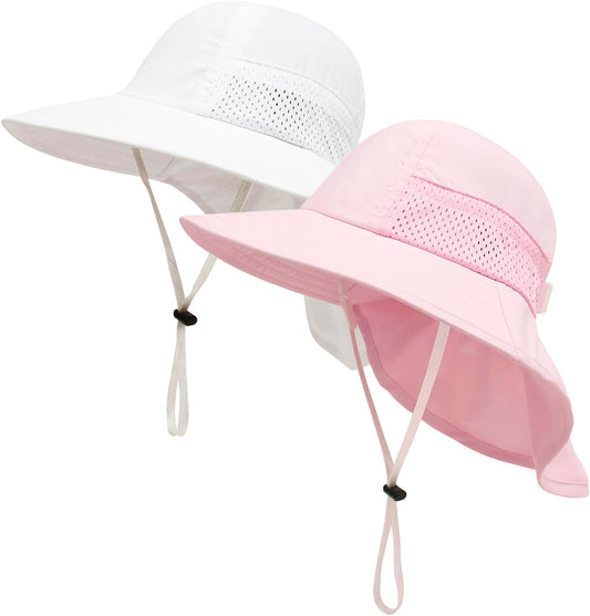 XIAOHAWANG Girls Sun Hat Baby Beach Hats Boys UPF 50+ Kids Summer Protection Cap Toddler Breathable Caps Wide Brim Neck Flap