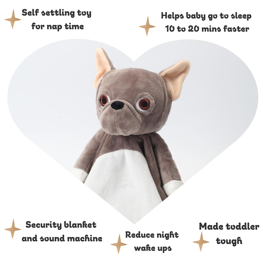 Love By Emi Baby Music Lovey Brown Bulldog, Baby Sleep Soother for Crib & Cuddle Bedtime, White Noise with Heartbeat & Lullaby, Plush Sound Machine Toy, Stuffed Animal for Newborns, Infants & Toddlers