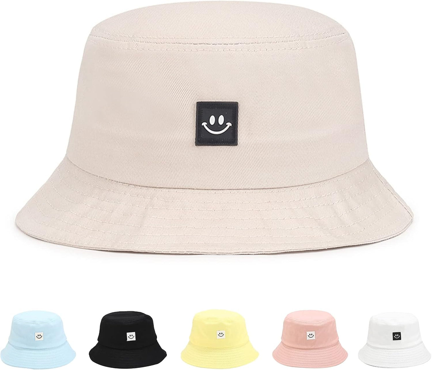 Kids Sun Hat Smile Face Bucket Hat for Girls Boys Summer Sun Protection Cotton Unisex Beach Cap