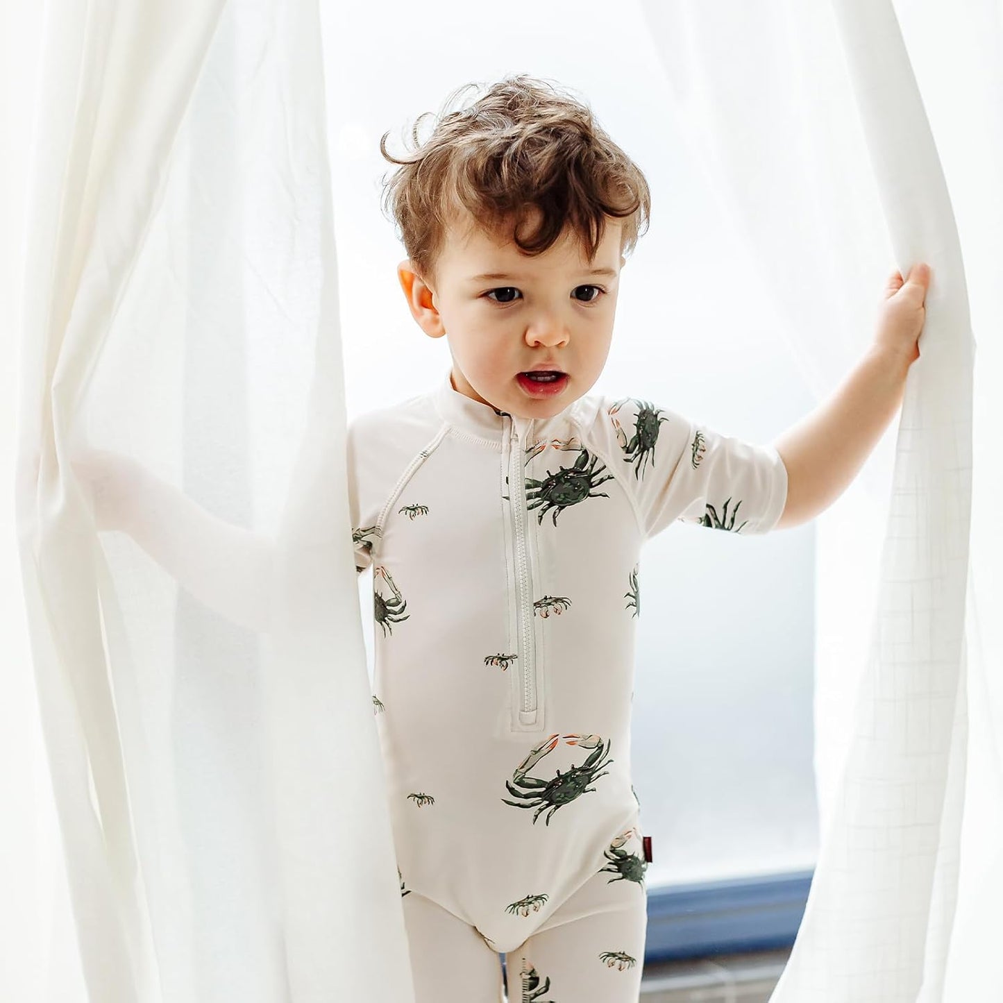 Milkbarn One Piece Swimsuit, Short Sleeve Zipper Bathing Suit for Infant Baby Boy Girl, Toddler Rash Guard Swimwear, Duck