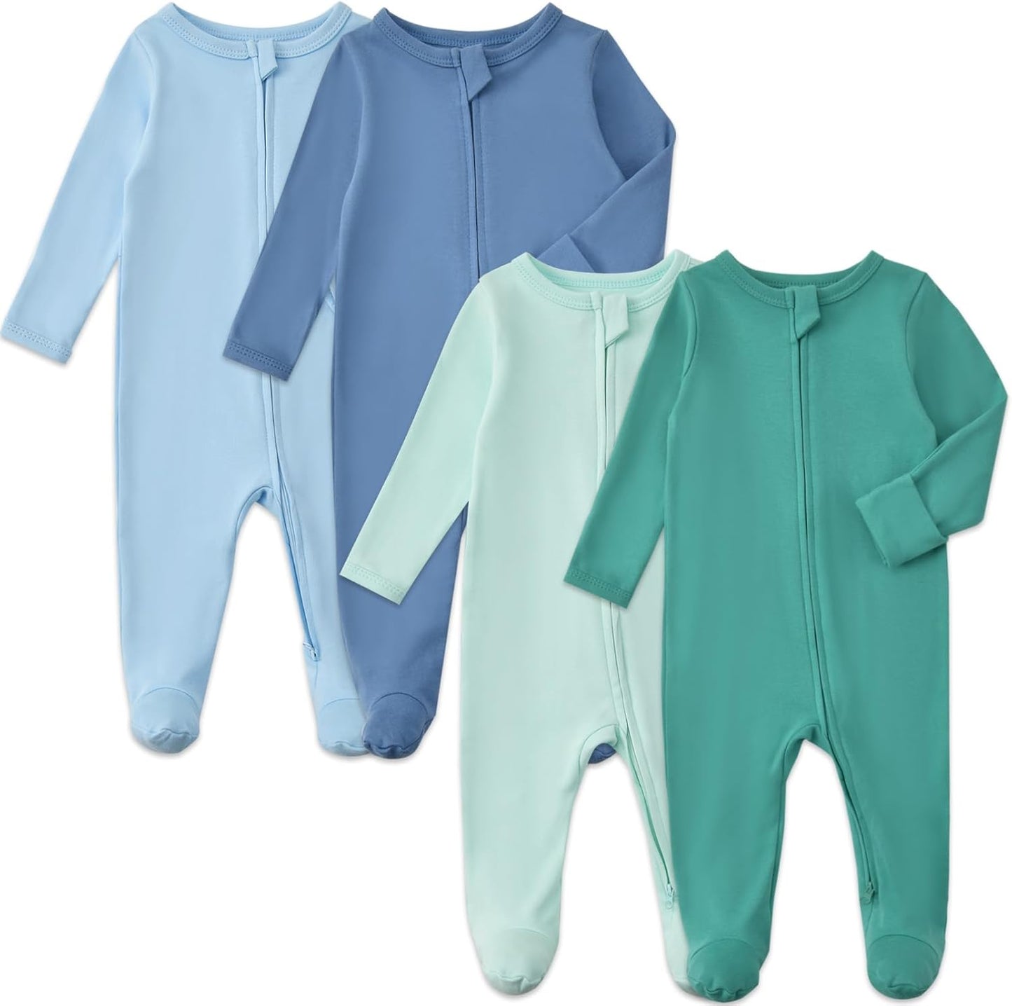 Aablexema Baby Footed Pajamas with Mitten Cuffs Zipper 4-Pack Infant Newborn Cotton Long Sleeve Outfit
