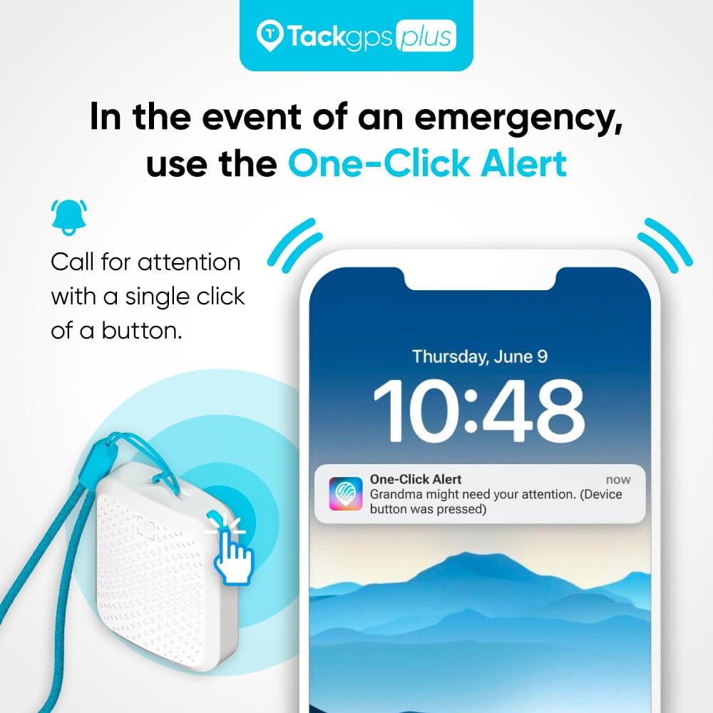 Tack GPS Plus Care Bundle with Lowest Monthly fee + 30 Days Battery Life. Fall Detection + SOS Alerts + Indoor Elevation Finder - for Kids, Elderly, Autism, Alzheimer, Dementia, Special Needs