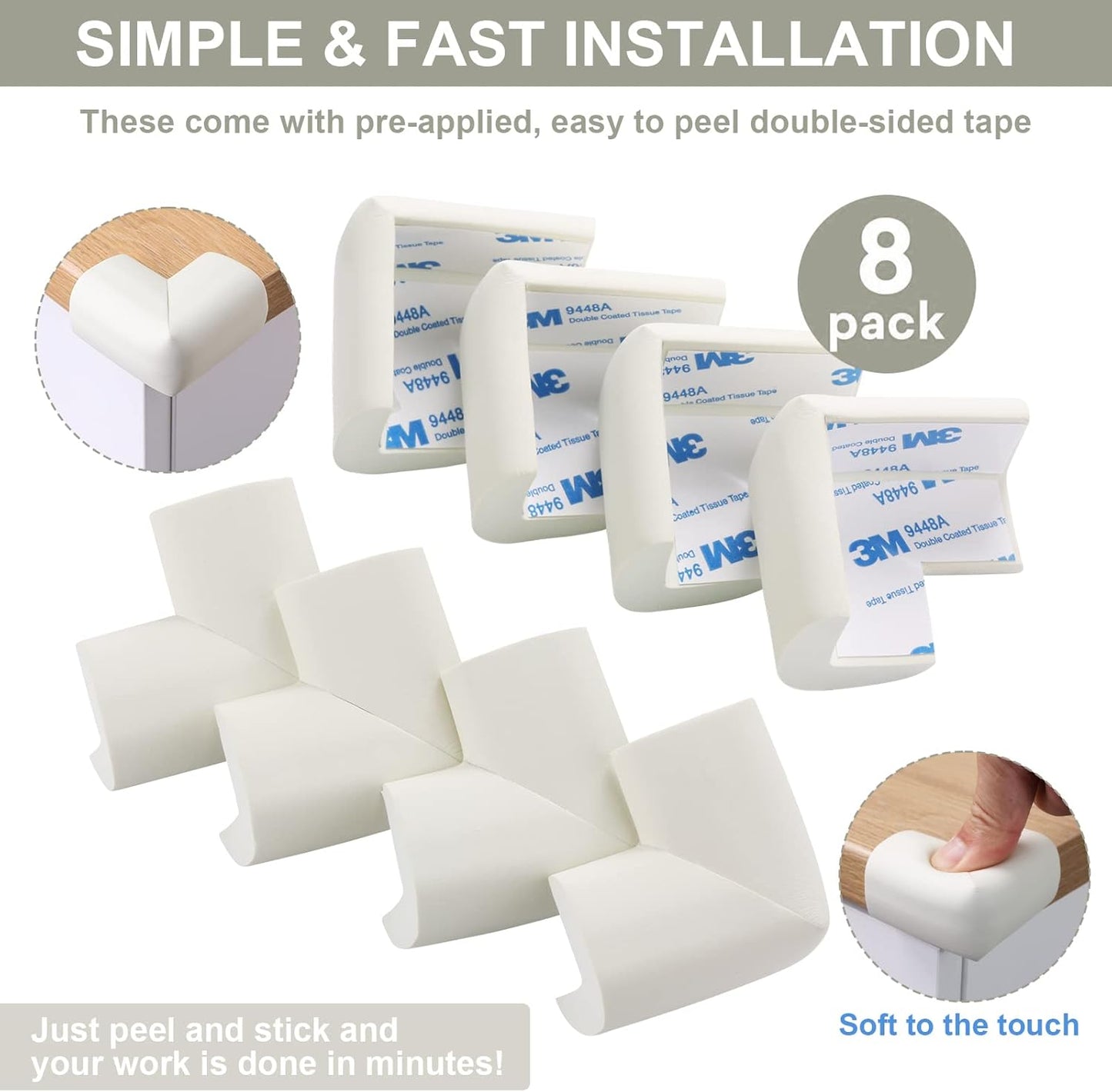 8 Pack Soft Sponge Table Corners, Corner Protector Baby, Baby Proofing Corner Guards, Pre-Taped Furniture Corner Protectors, Child Safety Furniture Bumper, Corner Protectors for furniturey, Black