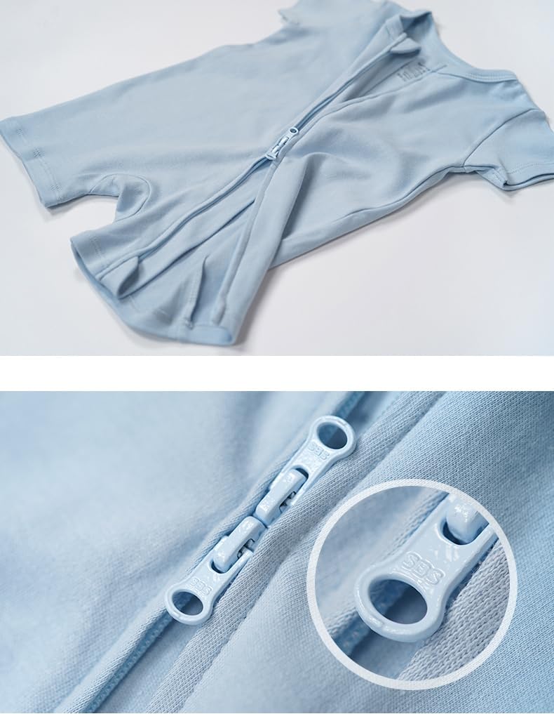 Teach Leanbh Unisex Baby 2 Pack Pajamas Cotton Short Sleeve 2 Way Zipper Printing Soild Romper Jumpsuit Sleep and Play