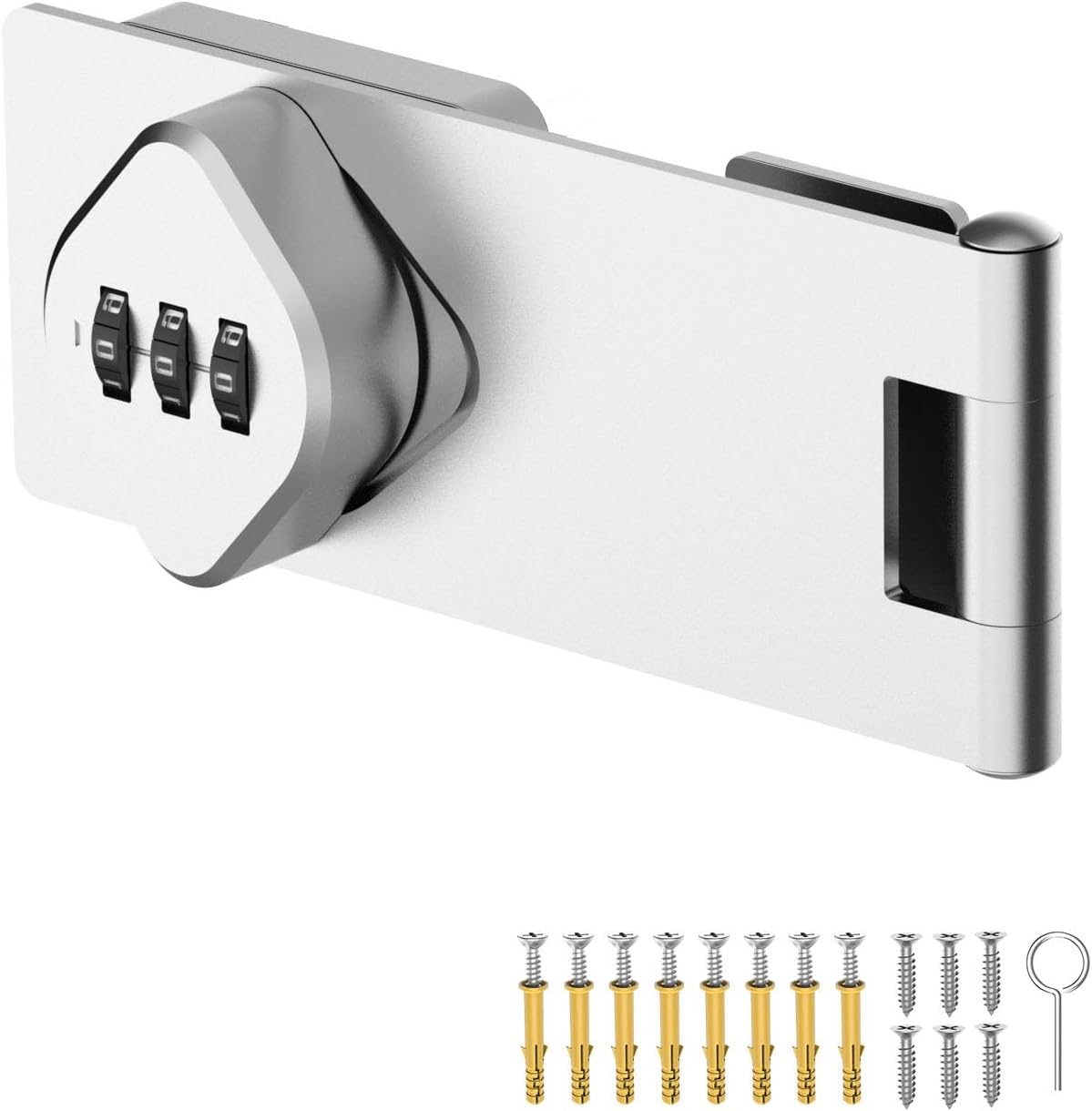 Cabinet with Combination Lock – Keyless Hasp Security, 3-Digit Code Sliding Barn Door Latch for Small Entries, Bathrooms, Refrigerators, Gardens (2, Silver)
