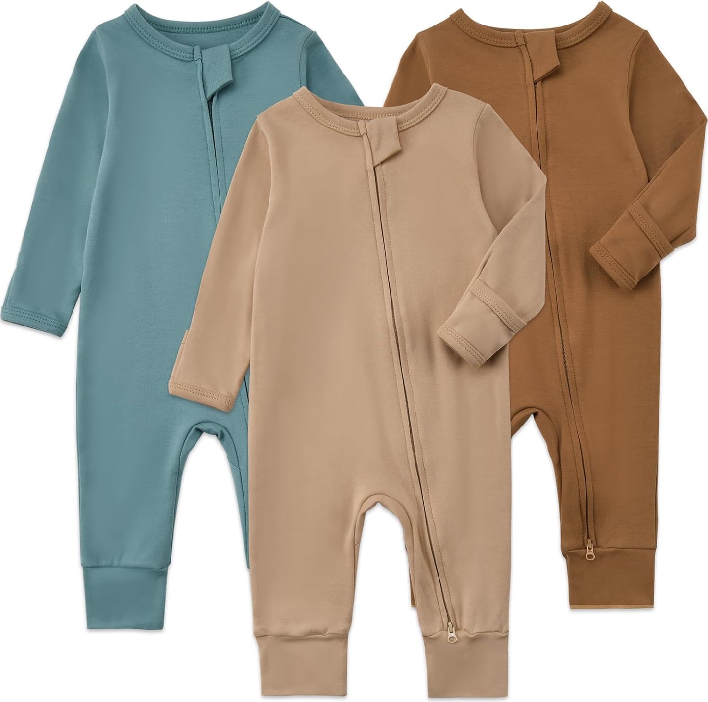 Aablexema 3-Pack Organic Cotton Baby Footless Pajamas with Mitten Cuffs, 2-Way Zipper Romper Sleepers