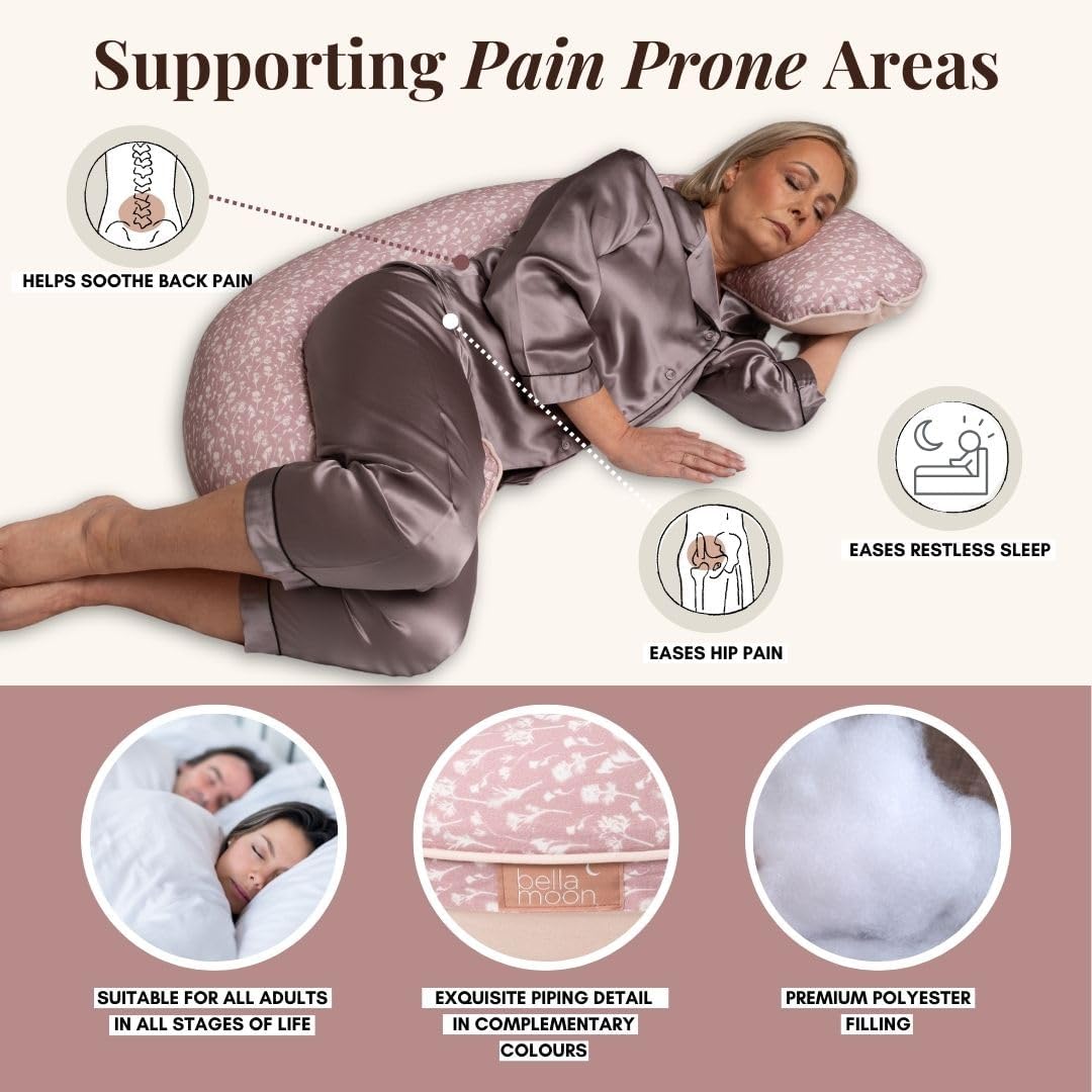 BellaMoon C Shaped Pregnancy Pillow for Sleeping (55 Inch) Maternity Body Pillow with Cooling Cover Soft Support for Women, Back, Legs, Belly C Pillow for Side Sleeping & Full Body Pillows for Adults
