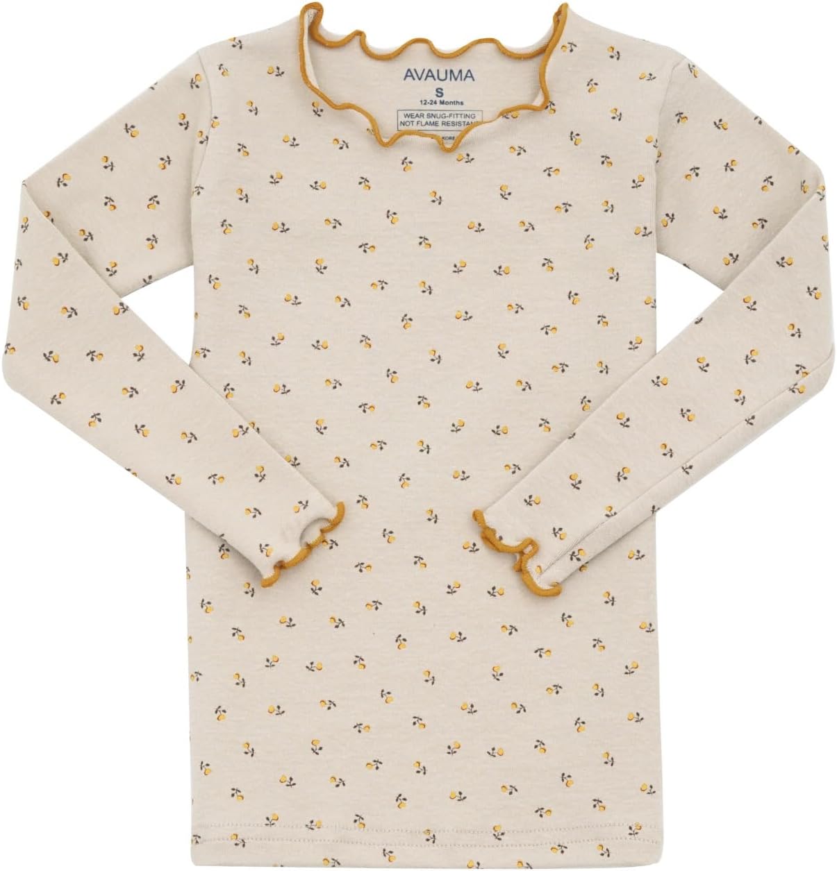 AVAUMA Baby Boy Girl Pajama Set 6M-7T Kids Cute Toddler Snug fit Flower Pattern Design Pjs Cotton Sleepwear Ruffled Shirring