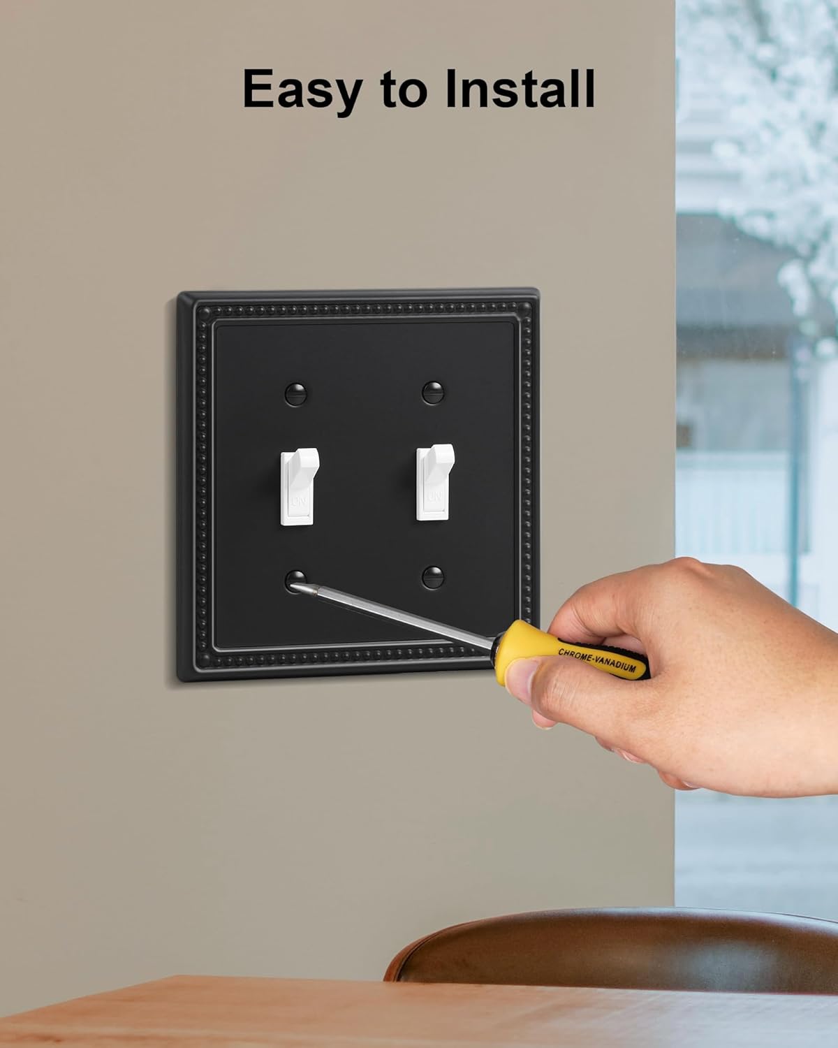 2-Pack Double Toggle Light Switch Cover Plate, Black Pearls Decorative Dual Switch Plate Covers, 2 Gang Metal Wall Plate, Corrosion Resistant