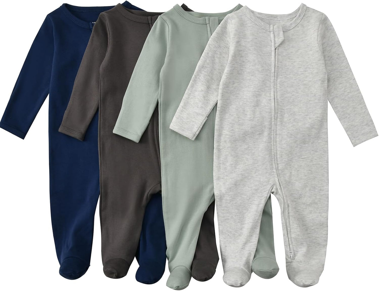 Aablexema Baby Footed Pajamas with Mitten Cuffs Zipper 4-Pack Infant Newborn Cotton Long Sleeve Outfit