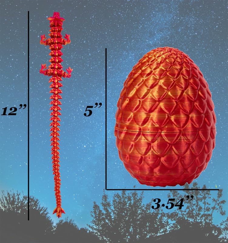 3D Printed Dragon Egg, 12inch Dragon Fidget Toys with Wings Easter Basket Stuffers Executive Desk Toys Crystal Dragon for Autism/ADHD Home Office Decor