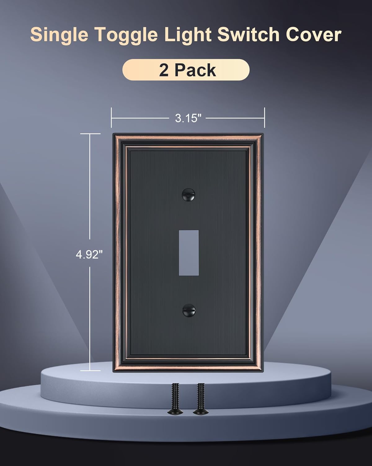 2-Pack Single Toggle Light Switch Cover Plate, Durable Solid Zinc Alloy Decorative Switch Plate Covers, Aged Bronze 1 Gang Wall Plate, Corrosion Resistant