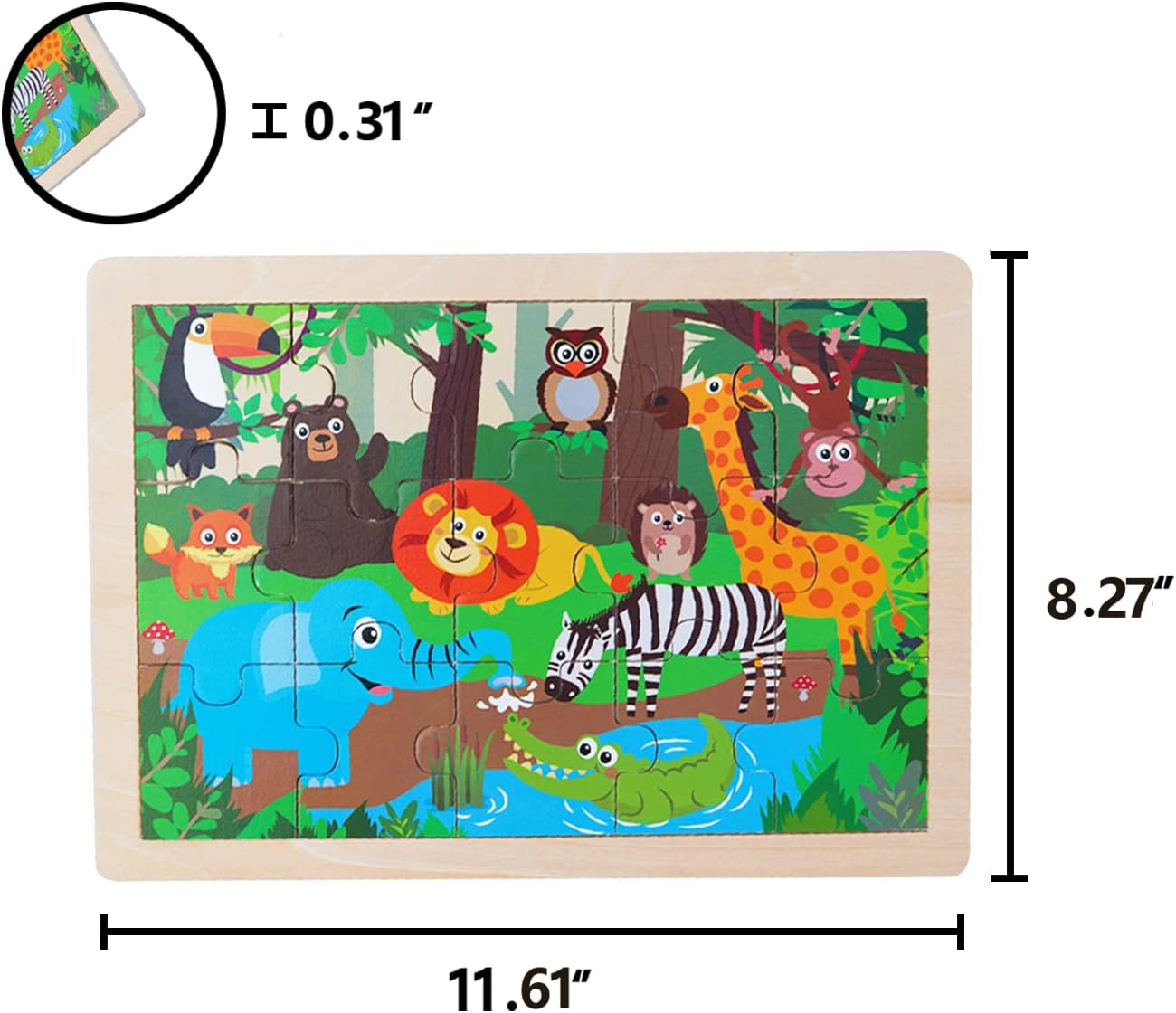 Animals Wooden Jigsaw Puzzle for Kids Set of 2 - African Wildlife and Farm Animals（15 pcs） Preschool Educational Learning Toys Gift for Toddlers Boys and Girls