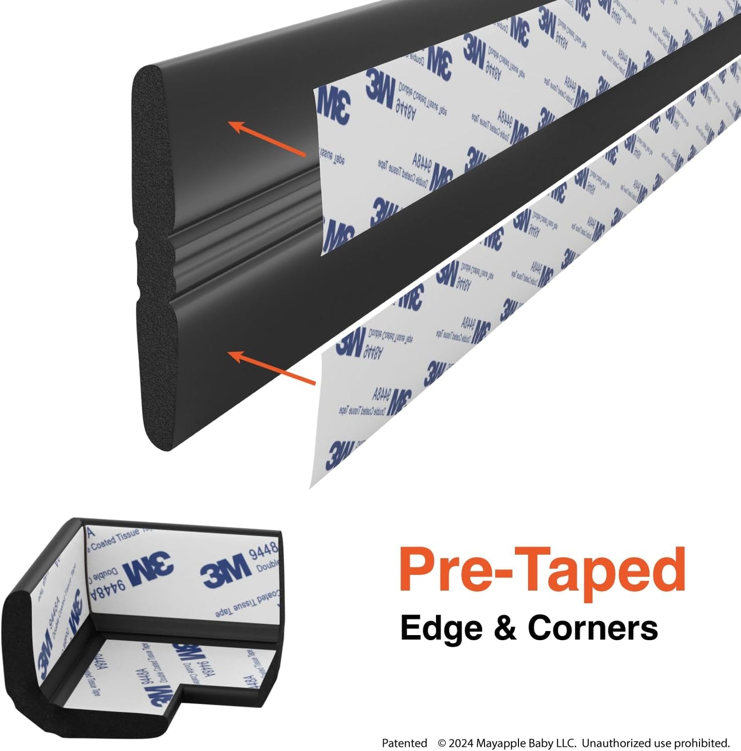 Roving Cove PreFit (Broad) Fireplace Edge Corner Protector (Extra Wide 9ft Edge 2 Corners), Baby Proofing Bumper Guards, Onyx Black, Pre-Taped, for Straight Surfaces - New & Improved