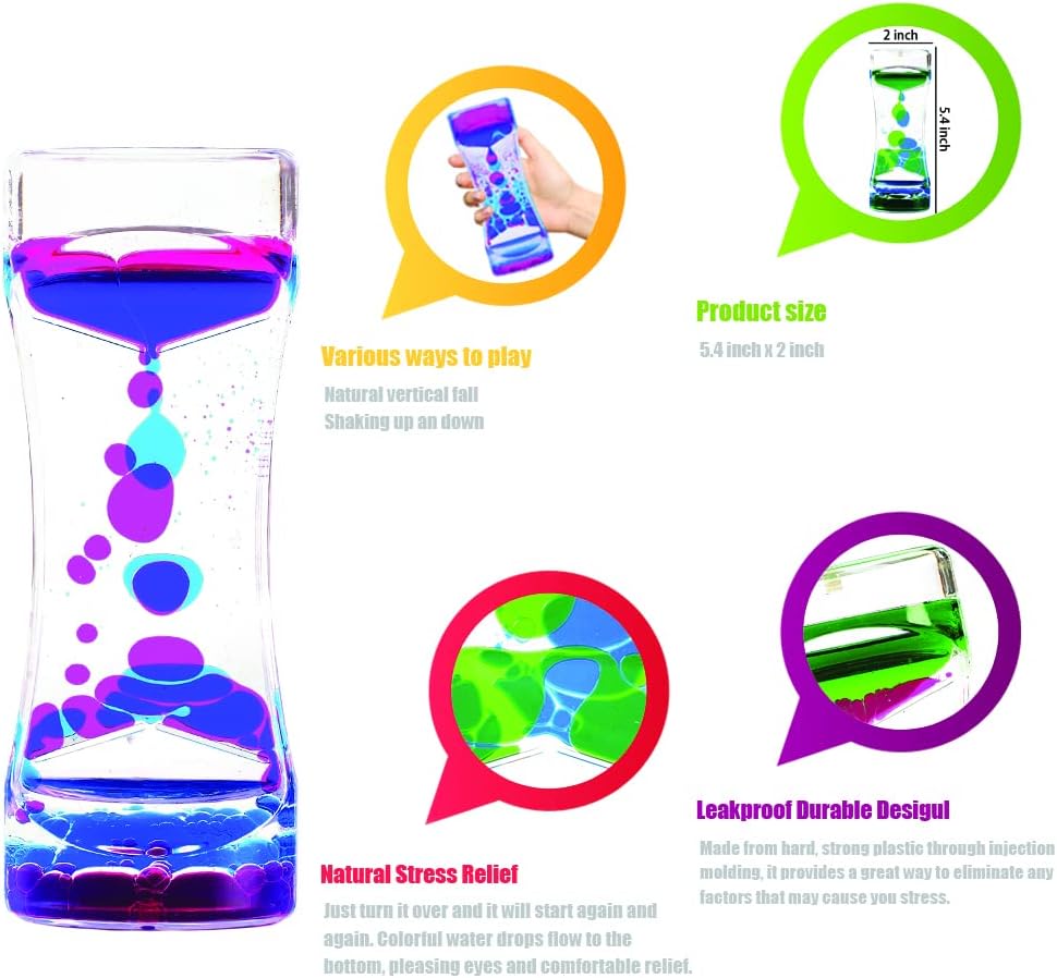 Liquid Motion Bubbler Timer Pack of 10 Hourglass Liquid Bubbler Sensory Toys ADHD Fidget Toy Anxiety Autism Toys Calm Relaxing Desk Toys