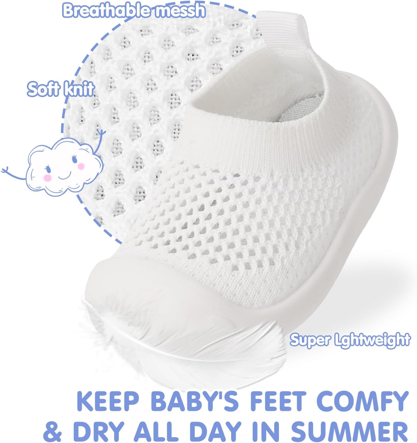 Baby Walking Shoes Toddler Girl Boy Soft Sole Breathable Mesh Slip on Summer Wide Shoes Infant Flexible Lightweight Non-Slip Safer Causal Tennis Shoes Toddler First Walkers Shoes Rubber Soles Outdoor