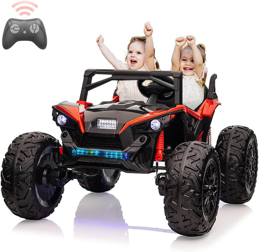 2 Seaters 24V Ride on UTV with Remote Control,10AH Battery, 400W Powerful Motors with 17" EVA Wheels, 20.5“ Seat Width Electric Ride Toy with Metal Suspension,LED Lights,Music,Horn (Red)