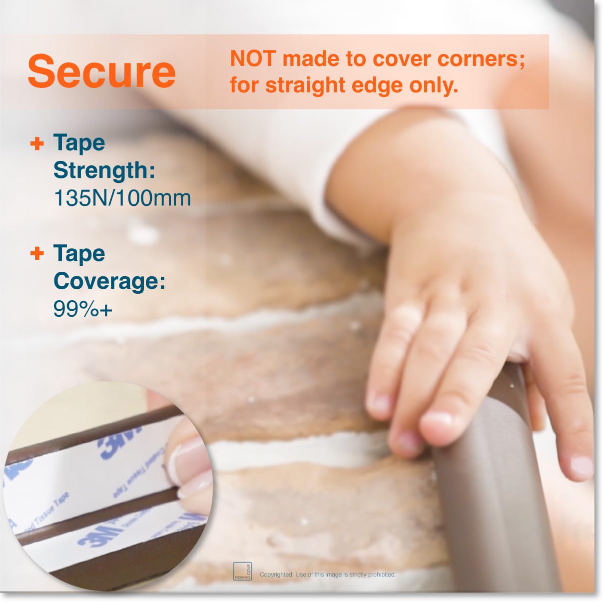 Roving Cove HeftyFit Edge Protector for Baby Proofing (9ft Large Edge Only), Heavy-Duty Soft Rubber Foam Furniture Edge Bumper Guards, Desk Edge Cushion, Wall Corner Covers, 3M Adhesive, Coffee Brown