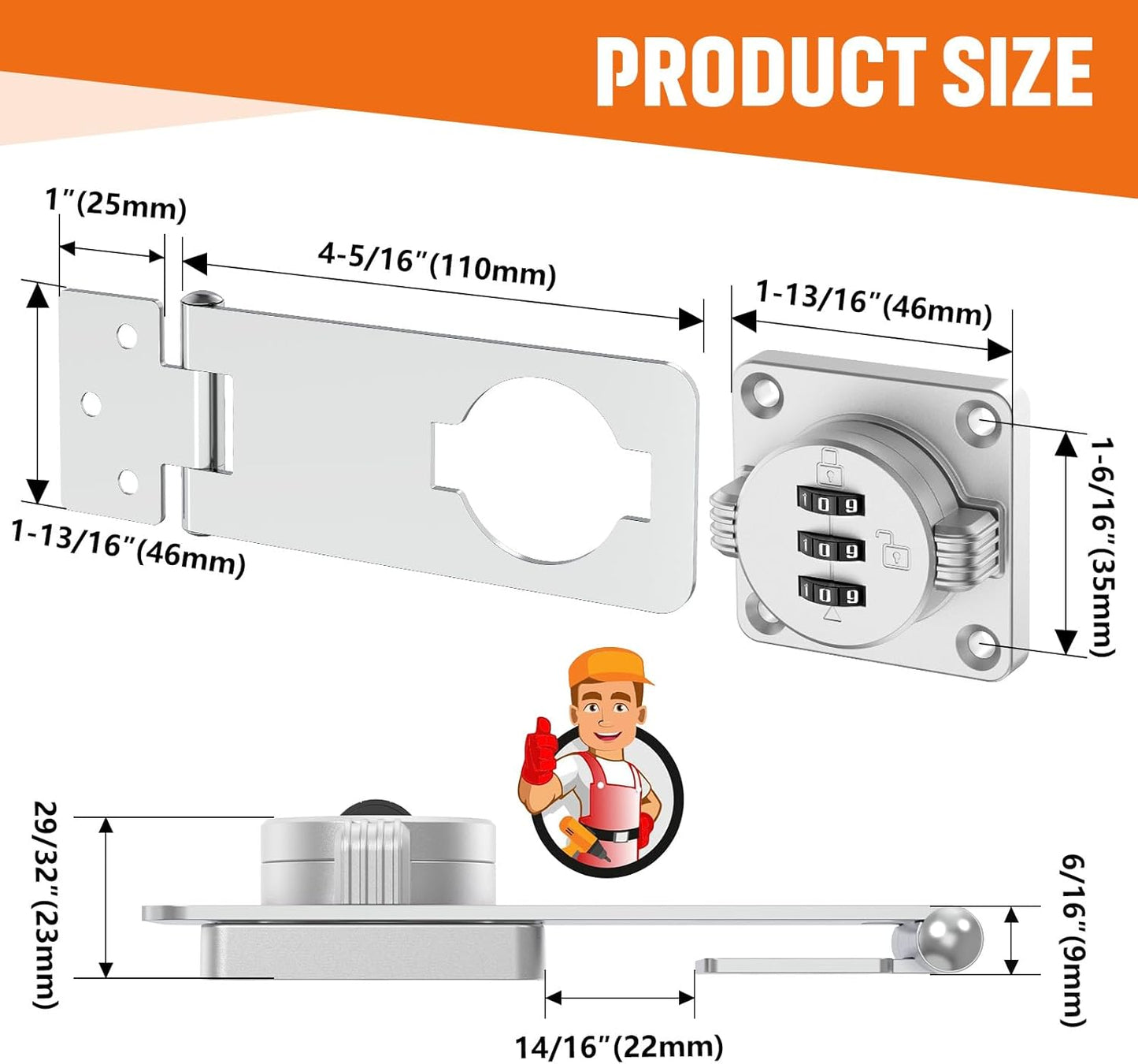Keyless Cabinet Lock with Combination, Locker Code Lock with 3-Digit Combination, Security Door Lock for Drawers, Lockers, Bifold Doors, Small Doors, Closets, Refrigerators (Silver-1pc)