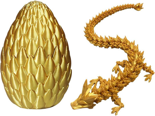 Dragon Eggs with Dragon Inside, 16.5 Inch Large 3D Printed Dragon Egg Articulated Dragon Crystal Dragon Executive Desk Toys Fidget Toy for Autism/ADHD (Gold, with Egg)