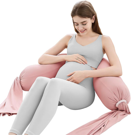 The Adjustable Pregnancy Pillows for Sleeping，Pregnancy Pillow Uses a Unique 5-Point Support，Turn Into Every Shaped Pregnant Pillow，Removable Maternity Pillows (Pink, 55IN)