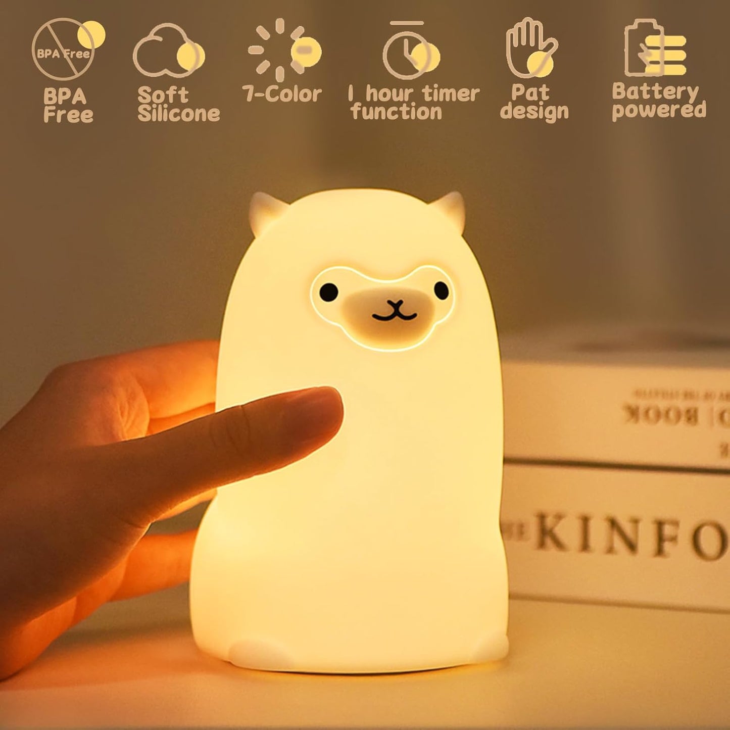 Tremdwoto Alpaca Night Light for Kids，7 Color Baby Nightlight with Touch Control & 1H Timer, Battery Operated Soft Animal Night Light for Nursery, Toddler Room Decor, Gift for Girls, Boys, Women