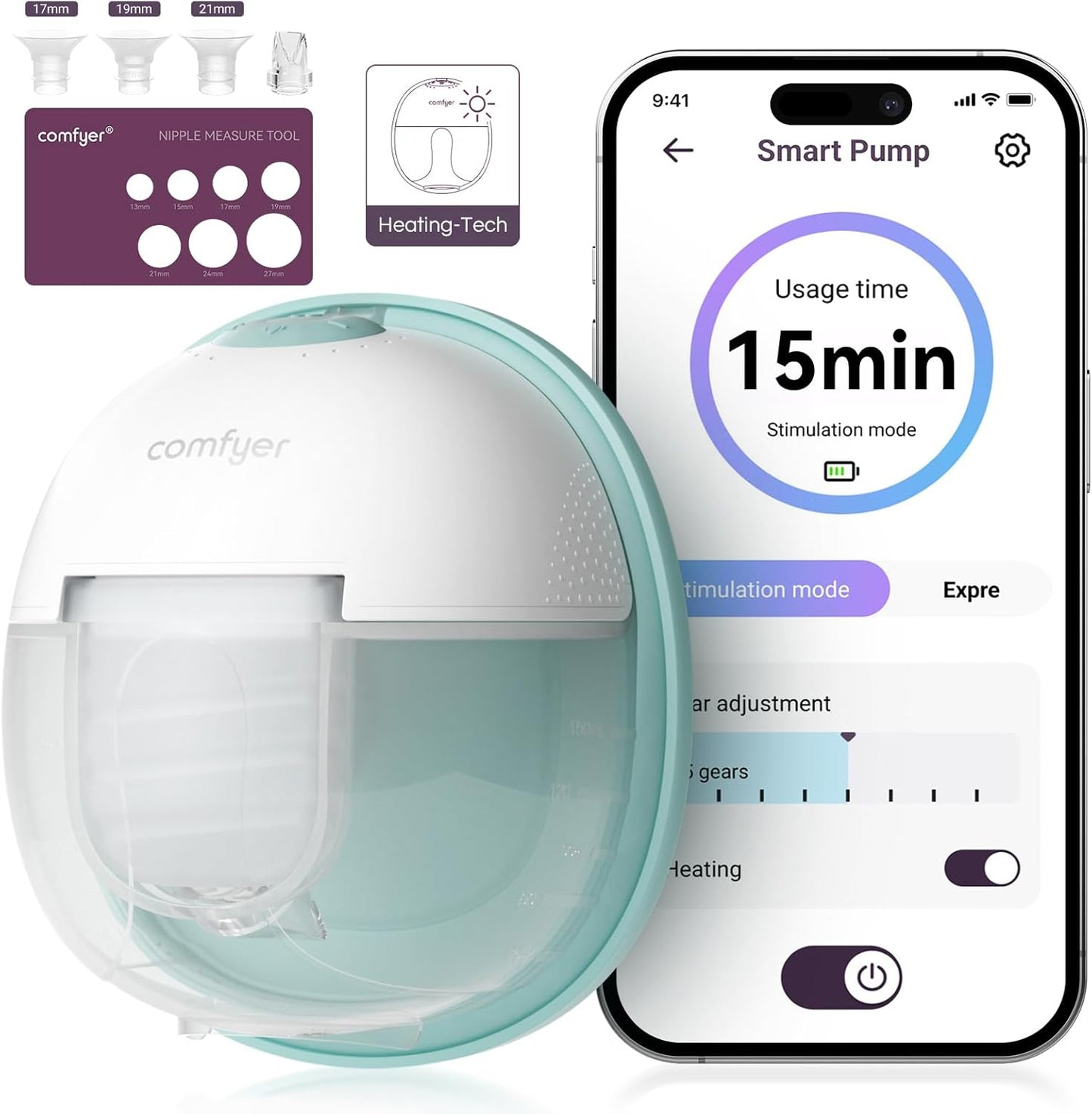 Heated Wearable Breast Pump, Industry-Leading Heating Tech, Innovative Magnetic Charging Cable, App Control, Anti-dust Cover, Hospital-Grade Suction, 1 Pack