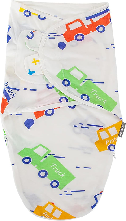 HOUSBAY Baby Swaddle Blanket Boy Girl Super Soft Material Newborn Adjustable Swaddles 2-Way Zipper Sleep Sack 1 Pack (Colorful Car, Medium/Large | 3-6 Months)