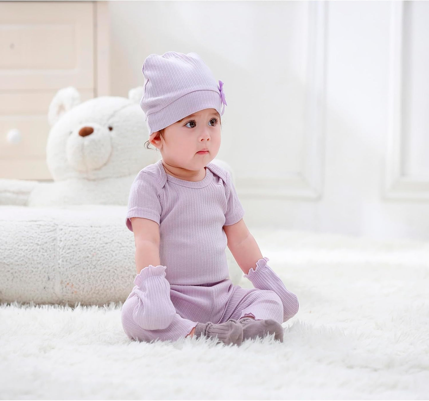 Newborn Baby Boy Girl Caps Mittens Socks Set Cotton Baby Essentials Accessories (Hats+Gloves+Socks)