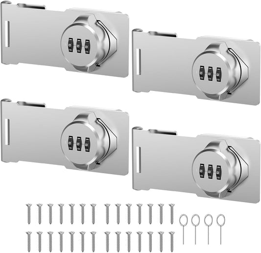 4 Packs Mechanical Password Rotary Hasp Locks, Cabinet Locks with Combination, Door Security Gate Locks for Small Doors, Cabinets, Barn Door, Bathroom, Outdoor, Closet, Fence