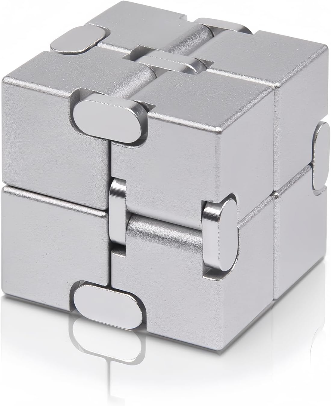 Metal Infinity Cube Fidget Toy - Aluminum Alloy Anti-Stress and Anxiety Finger Flip Cube for Adults, Men, and Women, Ideal Desk Toy for Work or Home - Infinity Cube Desk Toy (Silver)