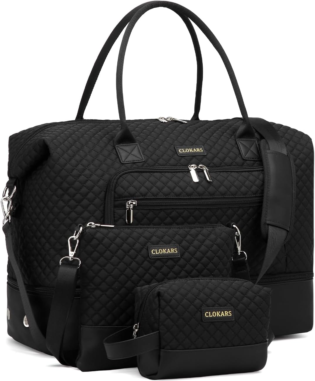 Weekender Bags for Women, Travel Duffle Bag Carry On Overnight Bag with Cosmetics Bag and Crossbody Purse for Gym Hospital, Gifts for Women, Black