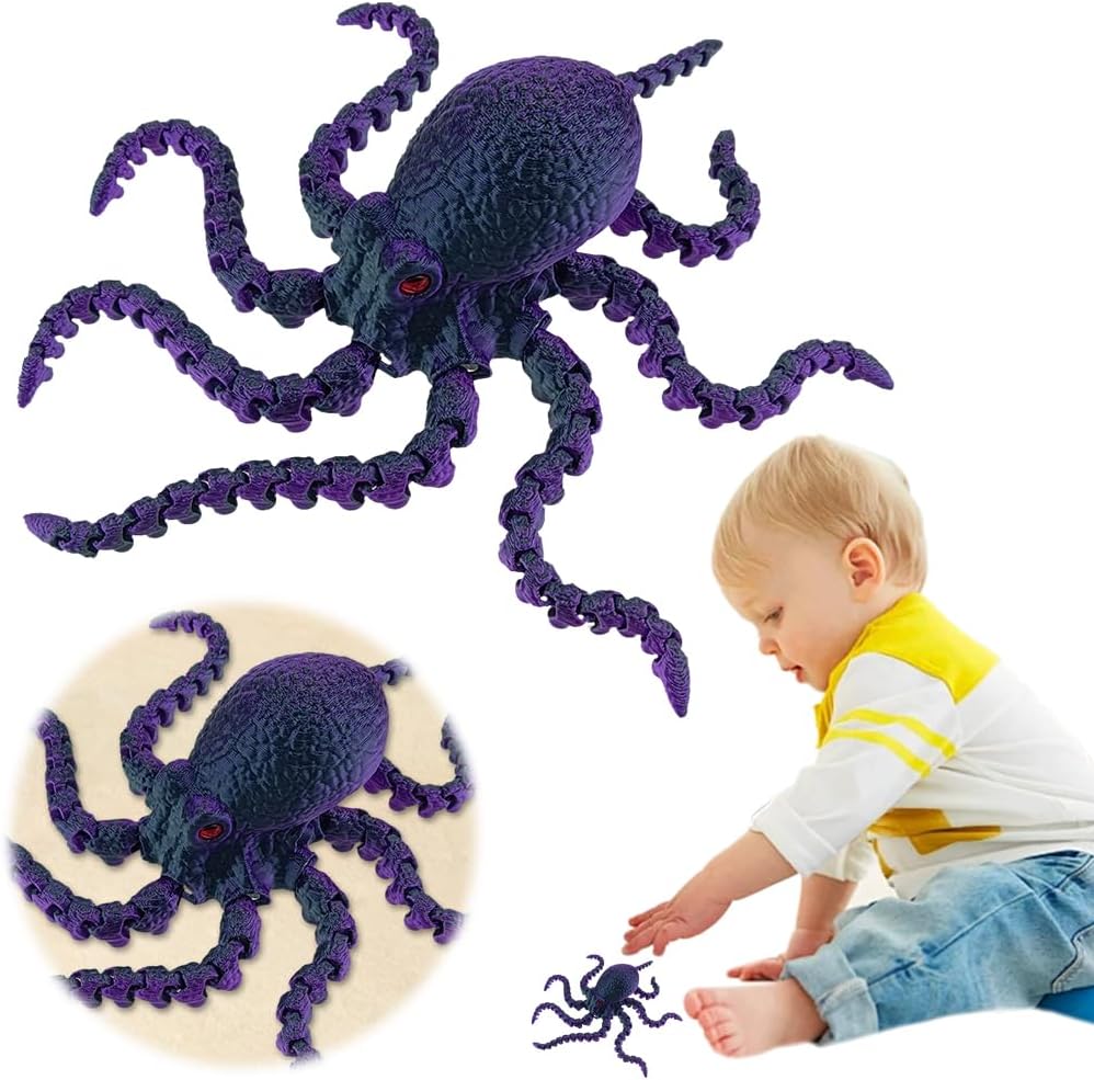 3D Printed Octopus Animals Toy Articulated Octopus Fidget Toy 3D Printed Gift Creative Ornament Articulated Octopus Toys Home Decor (Black Purple)