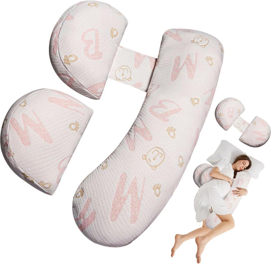Pregnancy Maternity Pillow for Sleeping, Support for HIPS, Backs, Legs, with Detachable and Adjustable Cover