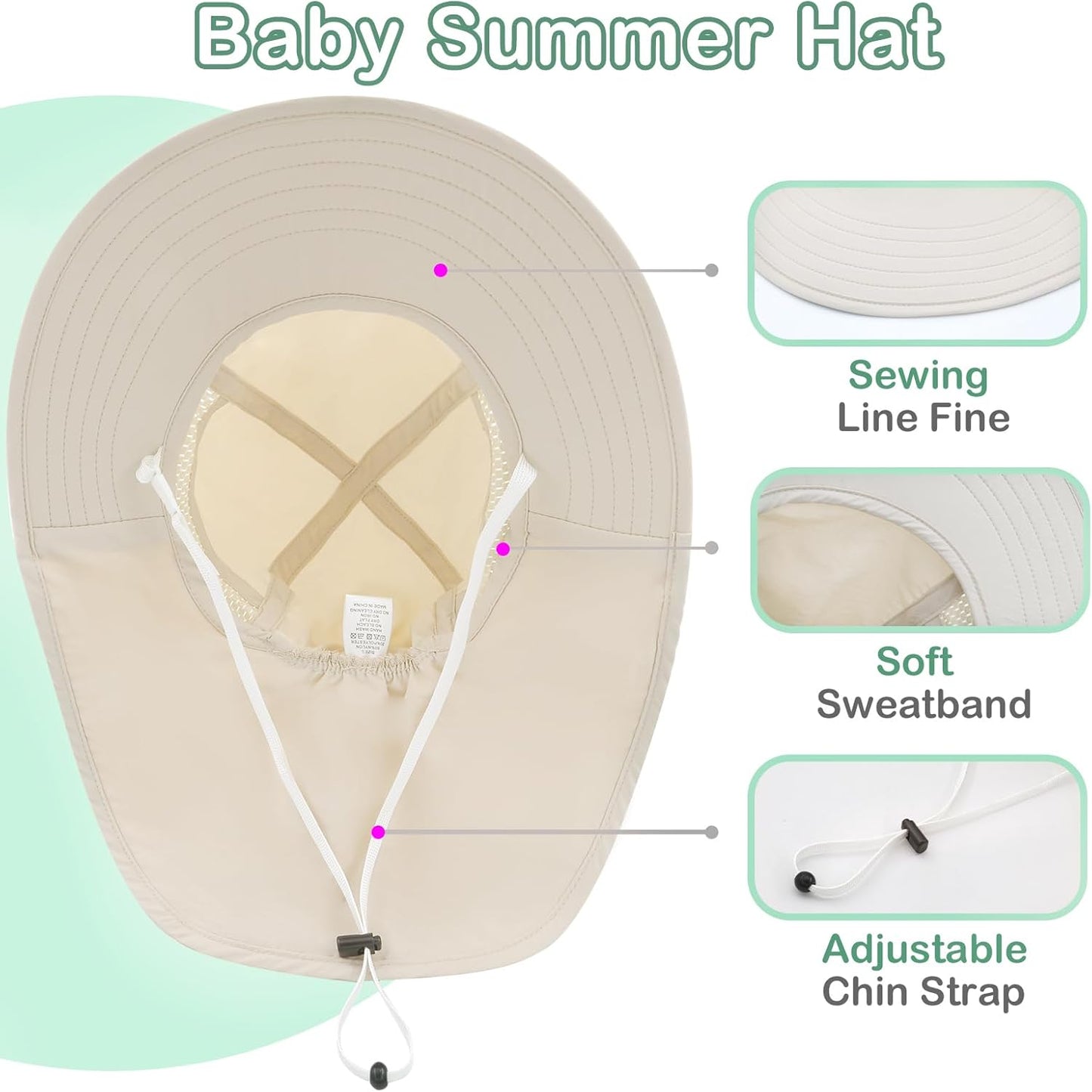 XIAOHAWANG Girls Sun Hat Baby Beach Hats Boys UPF 50+ Kids Summer Protection Cap Toddler Breathable Caps Wide Brim Neck Flap